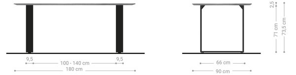 DELIFE Étkezőasztal Edge hajóformájú 180x90 akác természetes rozsdamentes acél keskeny svájci él