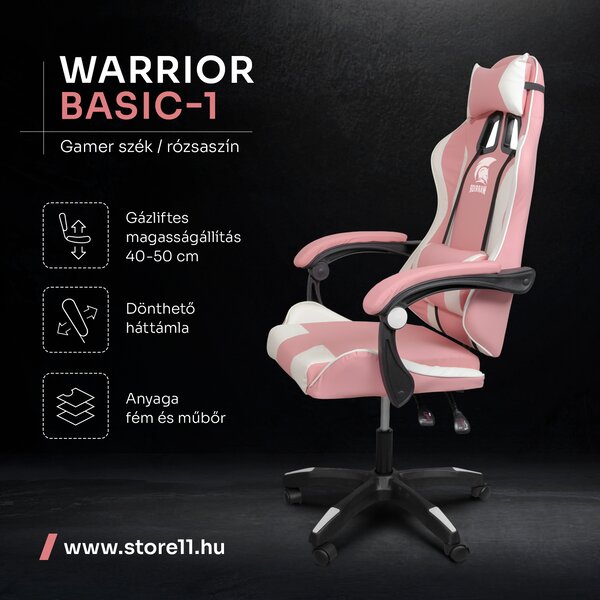 Warrior gamer szék, forgószék rózsaszín (GAMER-BASIC-1-PINK)