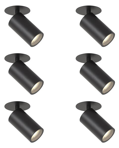 6 darabos modern süllyesztett spotlámpa szett fekete GU10 50mm IP44 - Chels