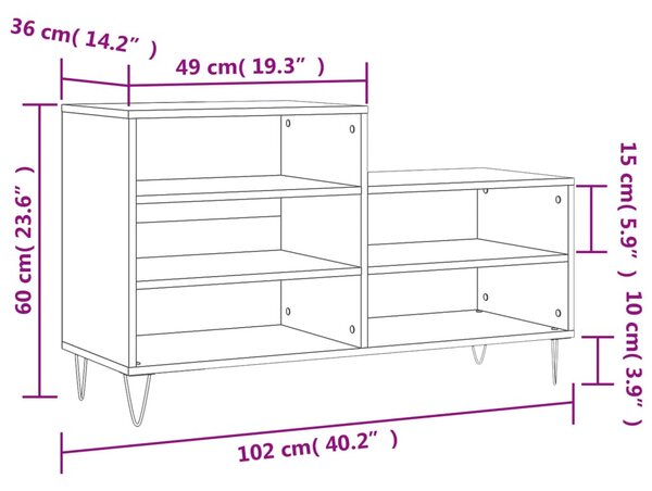 Fekete szerelt fa cipősszekrény 102x36x60 cm