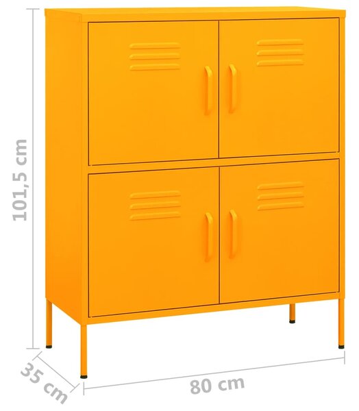 Mustársárga acél tárolószekrény 80 x 35 x 101,5 cm