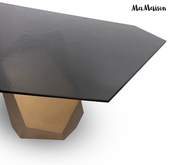 MaMaison Celeste Étkezőasztal Edzett Üveg Fekete-Arany 240 cm Luxus Design