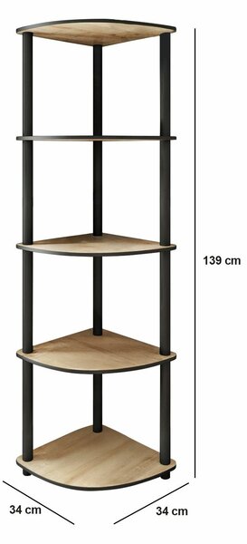 Hanah Home Könyvespolc Tölgy, 5 sarok - Tölgy