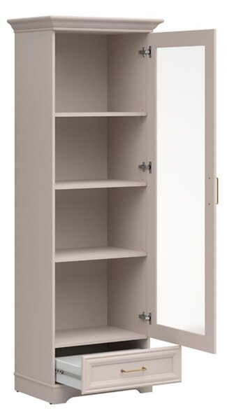 Könyvespolc Evanuo 106, Zárt, Fiókokkal, Ajtókkal, Üveg, Laminált forgácslap, 197x69x47cm, Kasmír