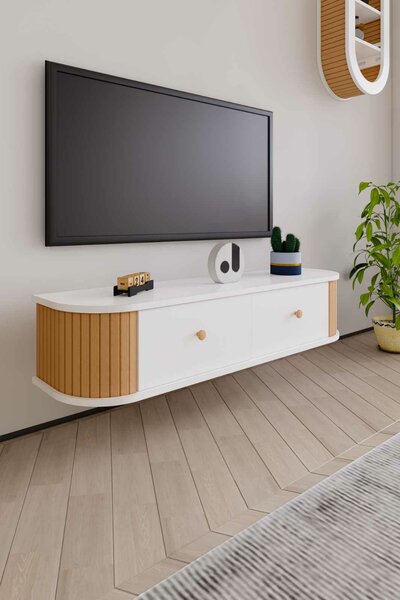 Hanah Home TV állvány, fehér, Natural Berlin