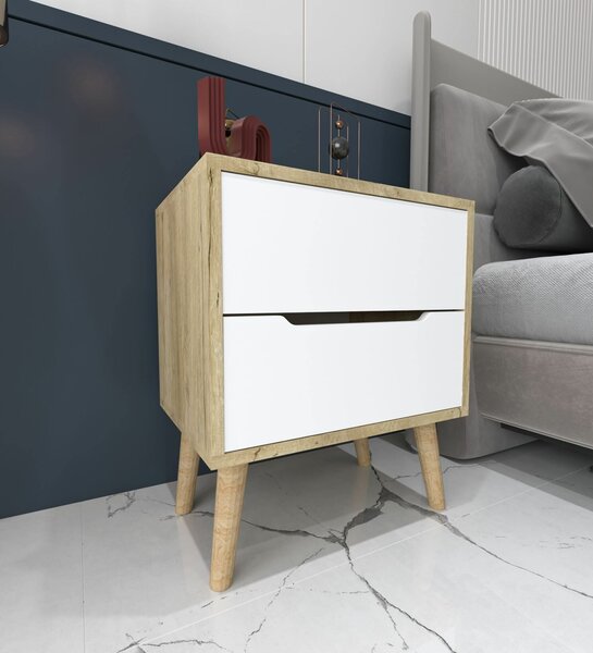 Hanah Home Éjjeliszekrény Sapphire Oak White Flora - Sapphire Oak, White