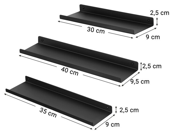 EBONY falipolc készlet, fekete, 3 db