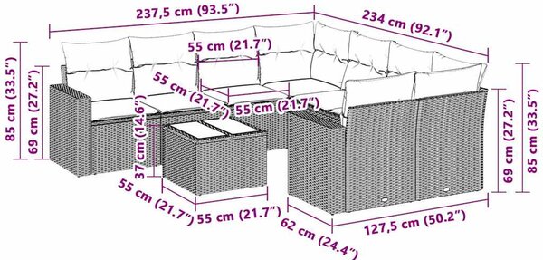 3 részes világosszürke polyrattan kerti ülőgarnitúra párnával