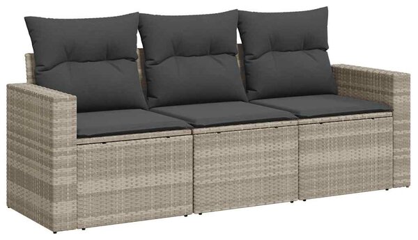 3 részes világosszürke polyrattan kerti ülőgarnitúra párnával