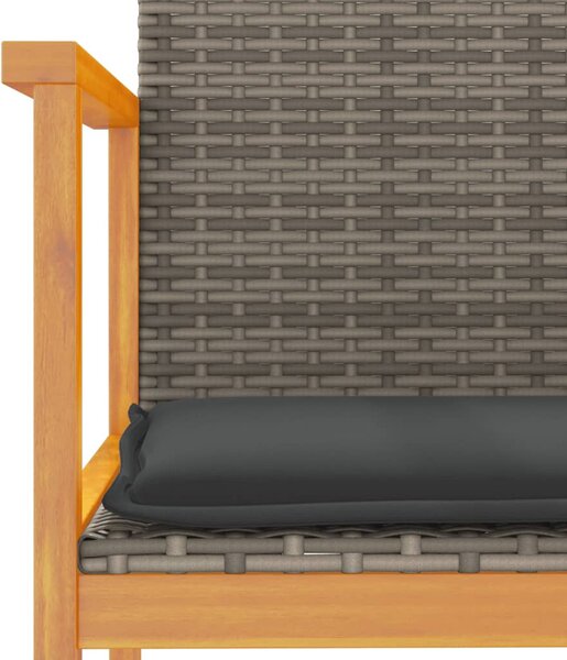 2 db szürke polyrattan és tömör fa kerti szék párnával
