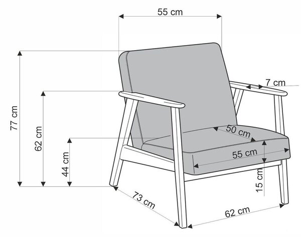 Fotel Houston 2116, Kárpit, 77x65x77cm, Szürke, Dió, Bükkfa