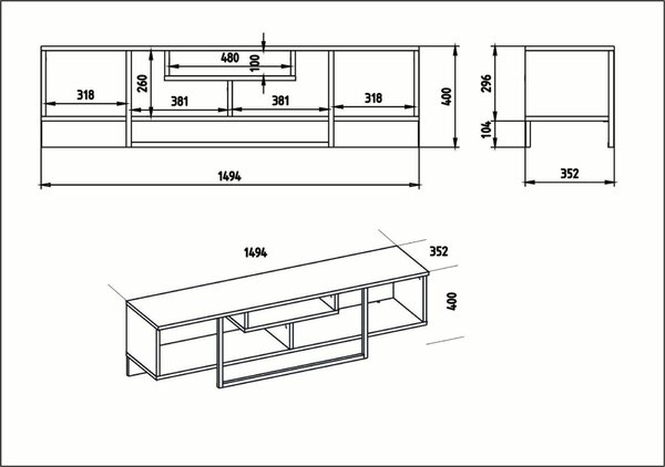 Hanah Home TV állvány diófa fekete Asal (150) - diófa, fekete