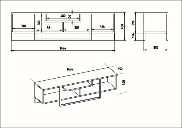 Hanah Home TV Stand White Black Asal (150) - White, Black