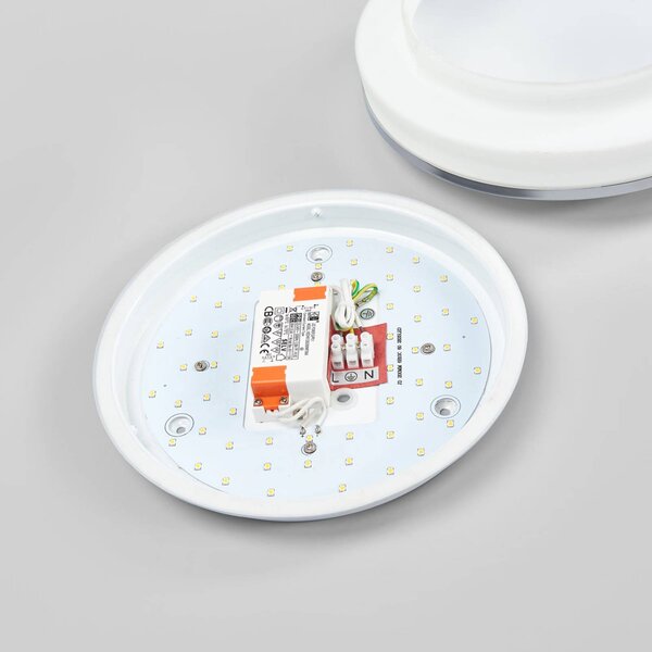 Lindby LED mennyezeti világítás Lyss, Ø 28 cm, króm színű, IP44, Fehér / opál, Fürdőszoba, Üveg, Modern