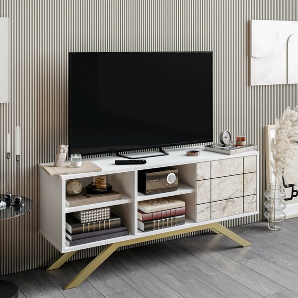Hanah Home North TV állvány, fehér-arany