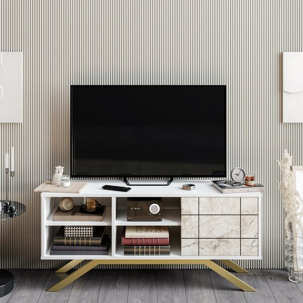 Hanah Home North TV állvány, fehér-arany