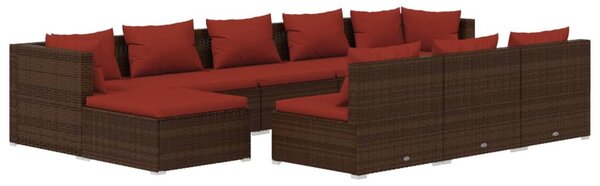 10 részes barna polyrattan kerti bútorszett párnákkal