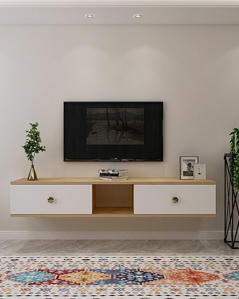 Hanah Home TV állvány Sapphire Oak White Zuzu 150 - Zafír tölgy, Fehér