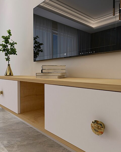 Hanah Home TV állvány Sapphire Oak White Zuzu 150 - Zafír tölgy, Fehér