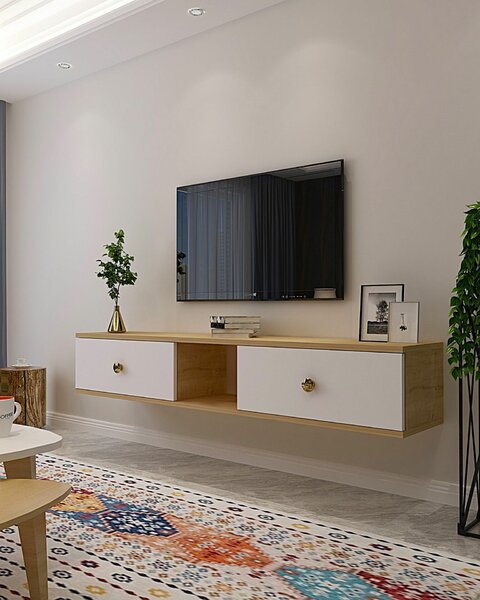 Hanah Home TV állvány Sapphire Oak White Zuzu 150 - Zafír tölgy, Fehér