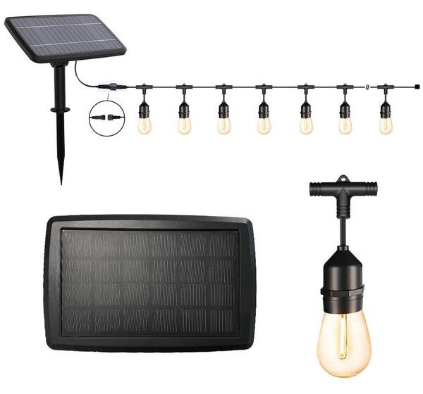Kültéri szolár dekor égősor, 15 db E27 LED lámpával, 15m