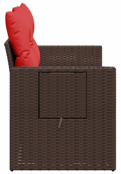 Kétszemélyes barna polyrattan kerti kanapé párnákkal
