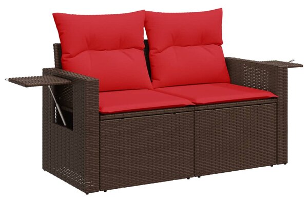 5 db barna polyrattan kerti kanapégarnitúra párnákkal