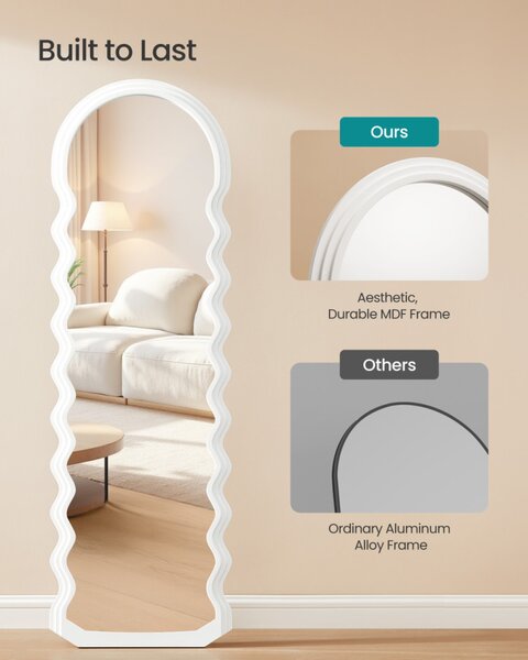 SONGMICS LFM027W01 teljes alakos álló tükör hullámvonalas MDF kerettel felhőfehér 160 x 50 cm
