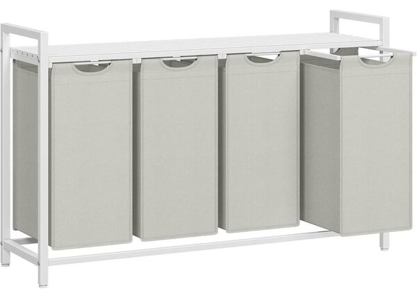 VASAGLE 4 rekeszes szennyeskosár 4 × 40 L, 116 × 33 × 72 cm, krémfehér és matt fehér
