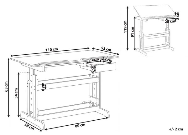 Manuálisan állítható asztal NANNUP Fehér 110 cm 53 cm