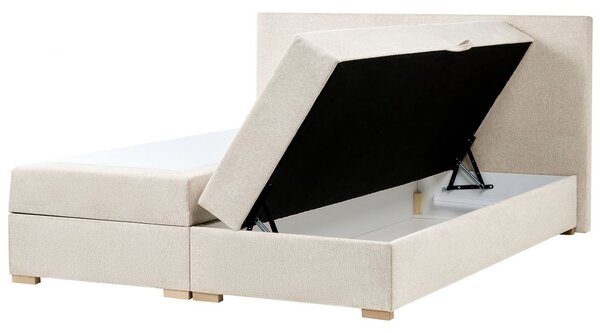 Boxspring ágy tárolóval MAJOR 180 x 200 cm Világosbézs