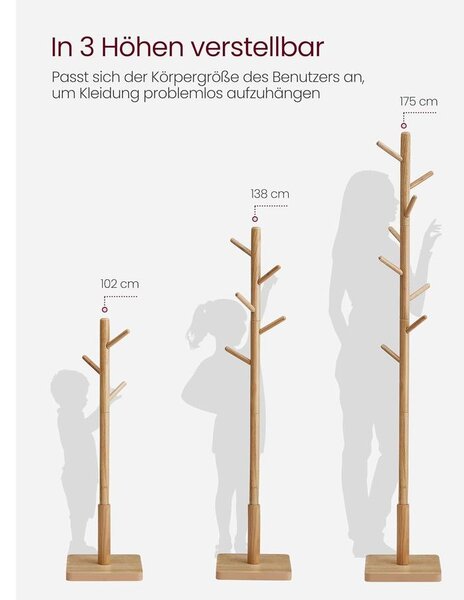 VASAGLE ruhafogas állvány, tömörfa ruhatartó 175 cm, natúr bézs