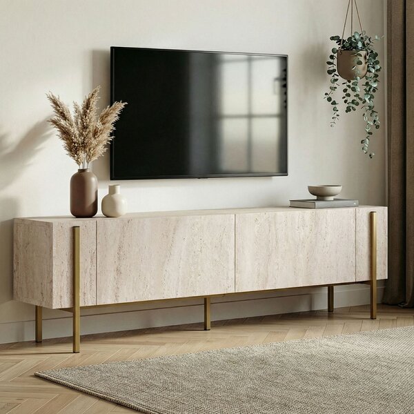 Hanah Home TV Stand Travertine Gold Nexus - Travertine, Gold