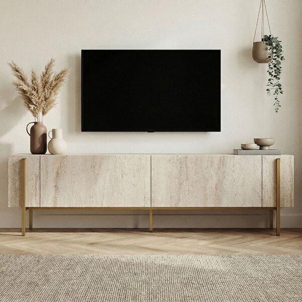 Hanah Home TV Stand Travertine Gold Nexus - Travertine, Gold