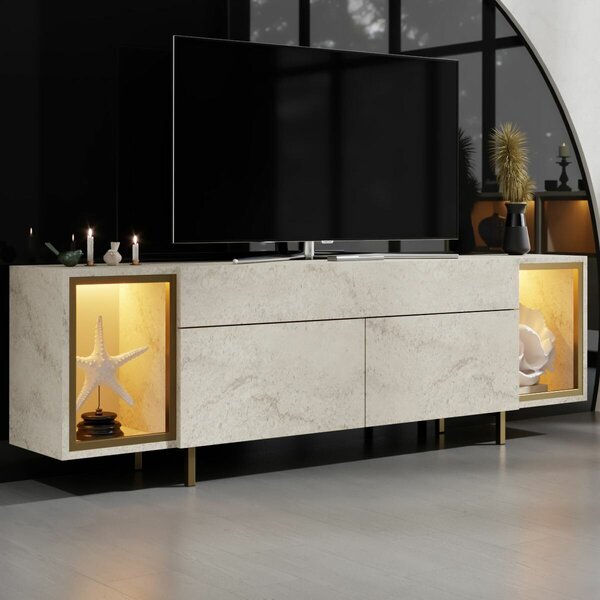 Hanah Home TV Stand Travertine Gold Zenith - Travertine, Gold