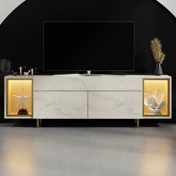 Hanah Home TV Stand Travertine Gold Zenith - Travertine, Gold