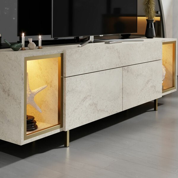 Hanah Home TV Stand Travertine Gold Zenith - Travertine, Gold