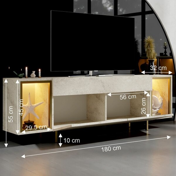 Hanah Home TV Stand Travertine Gold Zenith - Travertine, Gold