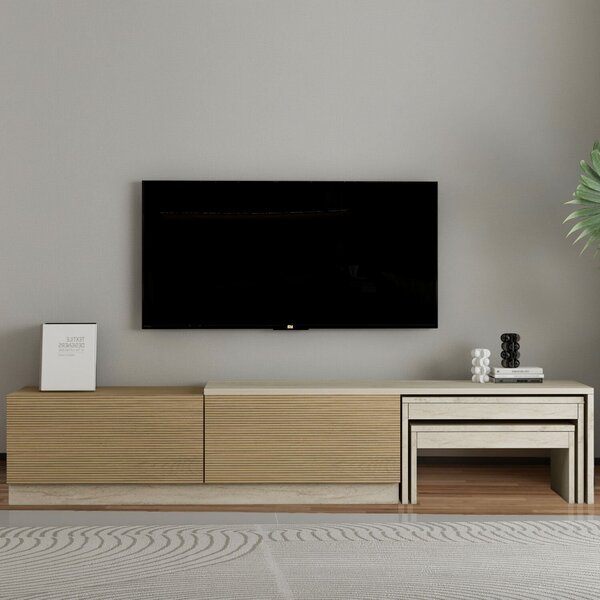 Hanah Home TV Stand Travertine Warm Oak Nest - Travertine, Warm Oak