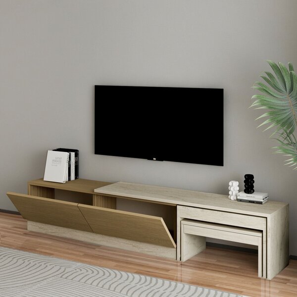 Hanah Home TV Stand Travertine Warm Oak Nest - Travertine, Warm Oak