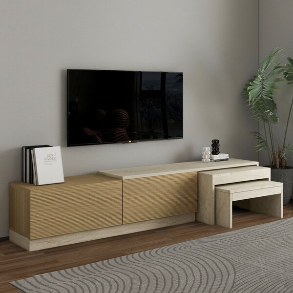 Hanah Home TV Stand Travertine Warm Oak Nest - Travertine, Warm Oak