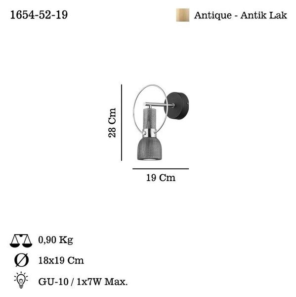 Opviq fali lámpa antik lakkozású - 52-19
