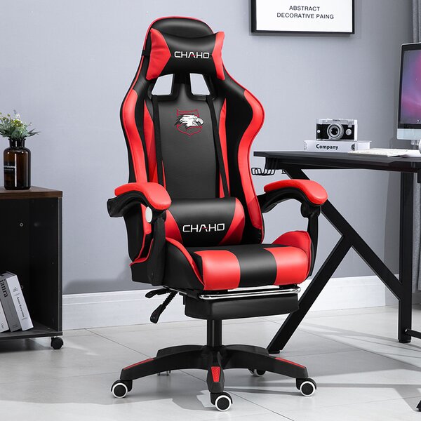 Gamer szék lábpárnával - fekete/piros - PDQ112001-4