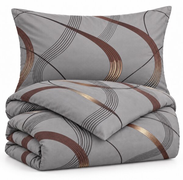 Szürke Gold Ribbon Flanel ágyneműhuzat TiaHome - 1x Párna 90x70cm, 1x Paplan 140x200cm