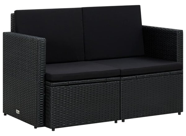 VidaXL fekete kétszemélyes polyrattan kerti kanapé párnákkal