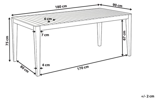 Kerti asztal CHIOGGIA 90 cm 180 cm Tanúsított akácfa Világosbarna