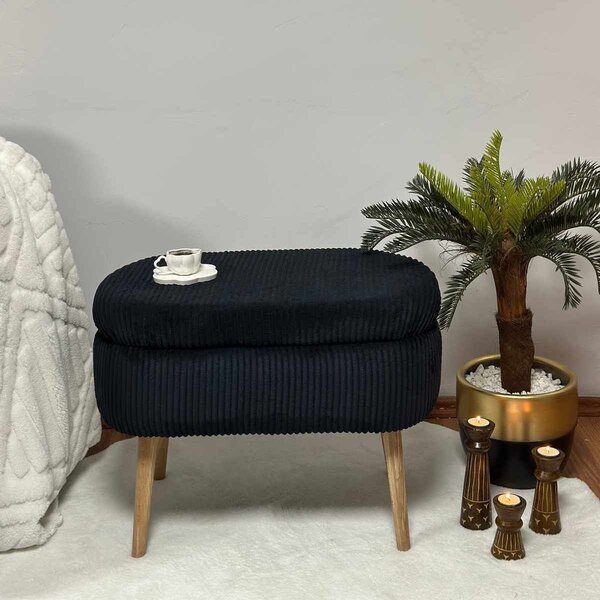 Atelier Del Sofa Puff Fekete Mini Oslo Len - Fekete
