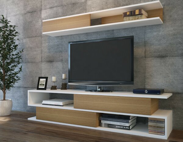 Hanah Home TV Unit White Teak Sims - White, Teak