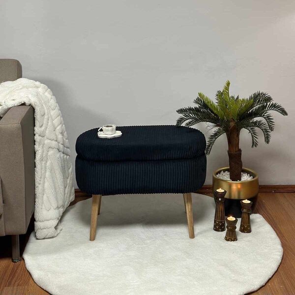 Atelier Del Sofa Puff Fekete Mini Oslo Len - Fekete
