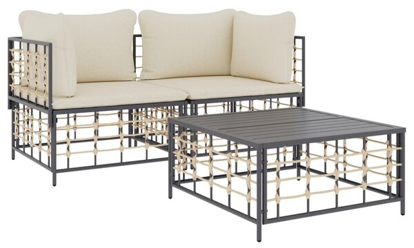 3 részes antracitszürke polyrattan kerti ülőgarnitúra párnákkal